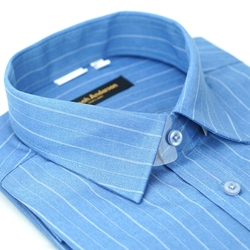 金安德森 藍色寬白紋窄版長袖襯衫