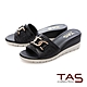 TAS壓紋牛皮拼接雙c飾釦楔型涼拖鞋-俐落黑 product thumbnail 1
