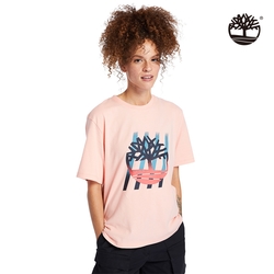 Timberland 女款蜜桃粉漸層樹型LOGO寬鬆T恤|A2FYC