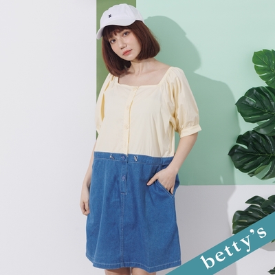 betty’s貝蒂思 撞色拼接澎袖牛仔洋裝(淺藍)