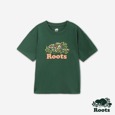 Roots 女裝- COOPER FLORAL寬版短袖T恤-綠色