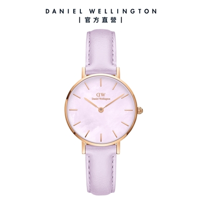 Daniel Wellington DW 手錶 Petite 28mm 春日花時系列真皮皮革錶-薰衣草紫錶盤 DW00100634