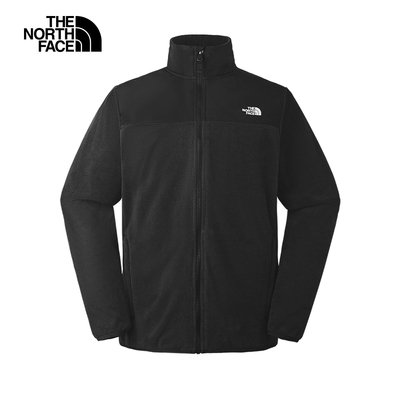 【The North Face 官方旗艦】北面男款黑色立領拼接設計抓絨外套｜83OSJK3