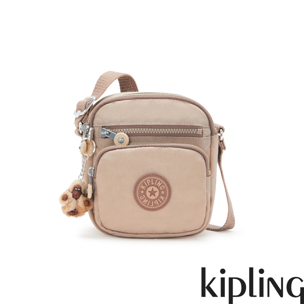 Kipling 溫柔淡雅奶茶色多袋小巧斜背包-RON