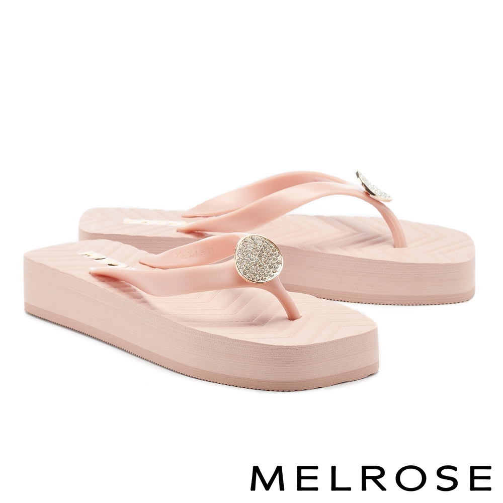 拖鞋 MELROSE 時髦百搭鑽釦造型厚底夾腳拖鞋－粉