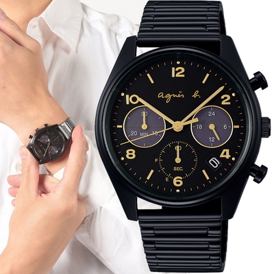 agnes b.法式簡約太陽能計時腕錶(VR42-KBKBSD/BZ5013X1)