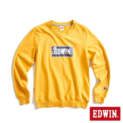 EDWIN 露營系列 富士山營地BOX LOGO厚長袖T恤-女-桔黃色