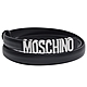 MOSCHINO 義大利製銀色字母LOGO高質感細版皮帶(黑/42碼) product thumbnail 1