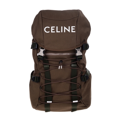 CELINE 新款印花CELINE棉質華達呢登山背包 (卡其色)