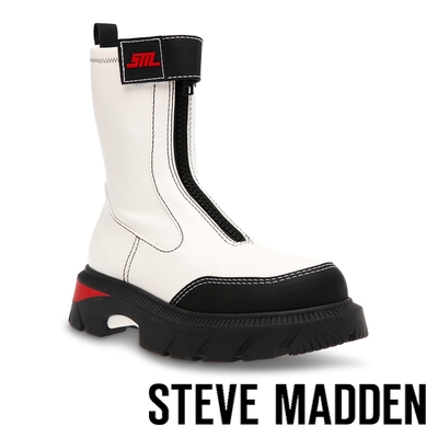 STEVE MADDEN-CAPTIVATOR 拼接拉鍊厚底靴-白色