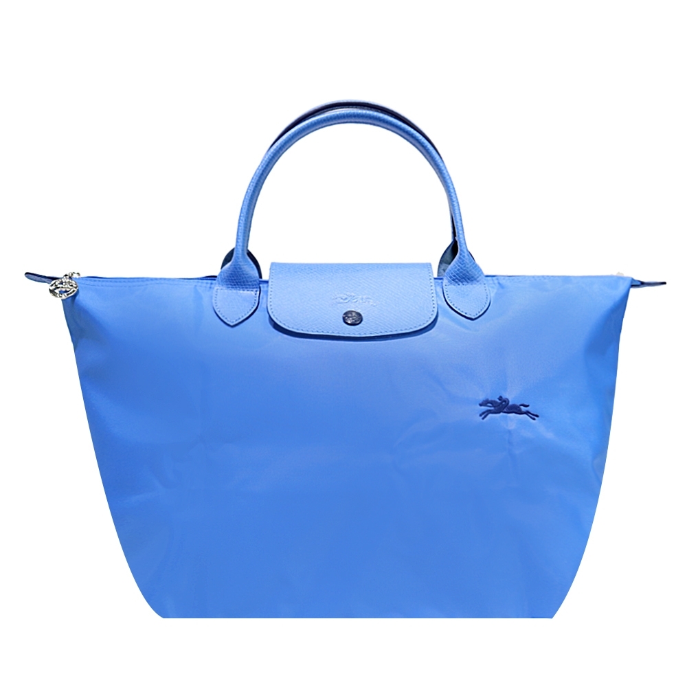 LONGCHAMP Le Pliage  Collection系列刺繡短把摺疊水餃包(中/蔚藍)