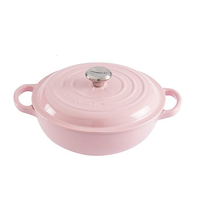 LE CREUSET 琺瑯鑄鐵老饕燉煮鍋 22cm(雪紡粉)鋼頭