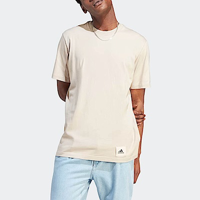 Adidas M LNG TEE Q3 [IM0482] 男 短袖 上衣 T恤 休閒 素色 寬鬆 棉質 米
