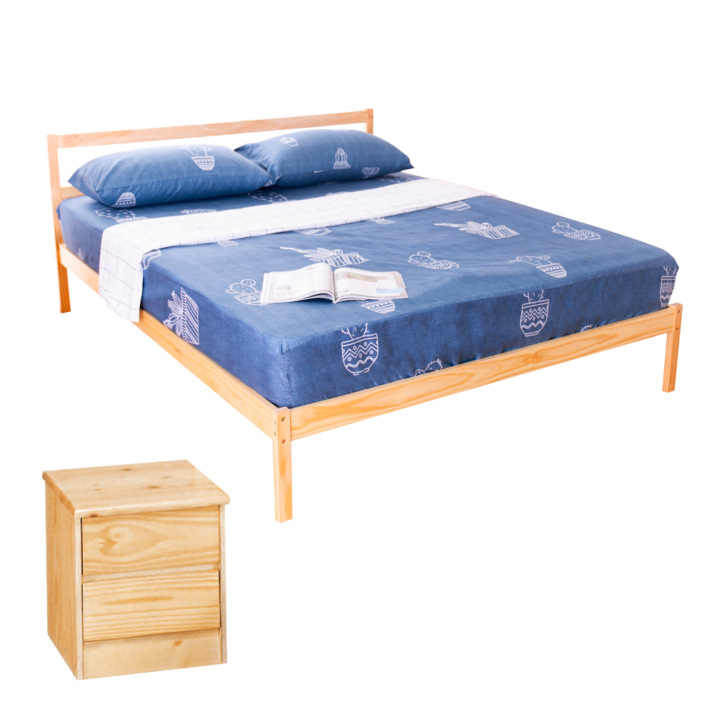 AS-頂級松木雙人床架二件房間組(床架+床頭櫃)