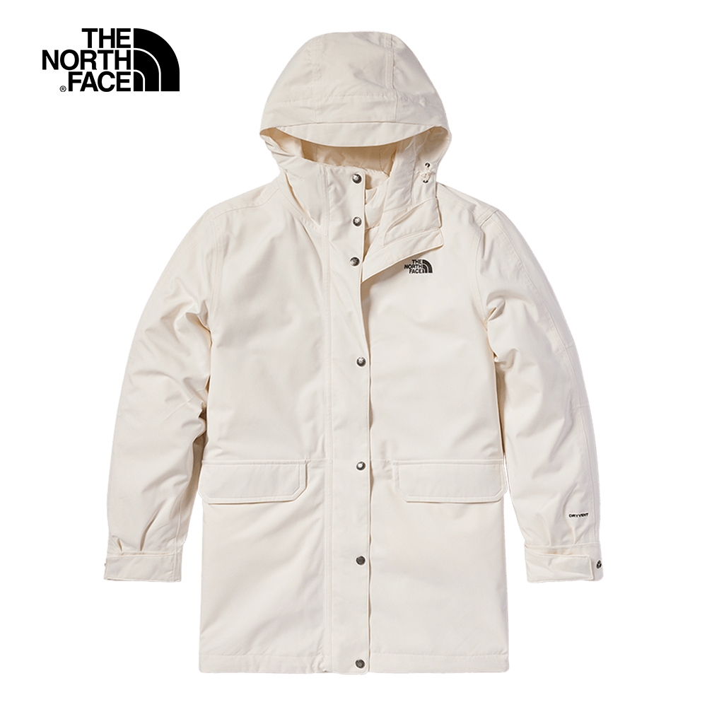 【The North Face 官方旗艦】北面女款白色防水透氣寬鬆連帽三合一外套｜7QSQP4K