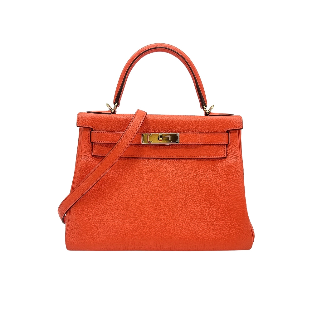 二手品 Hermes Kelly 28 Togo手提/肩背凱莉二用包(金釦/橘)