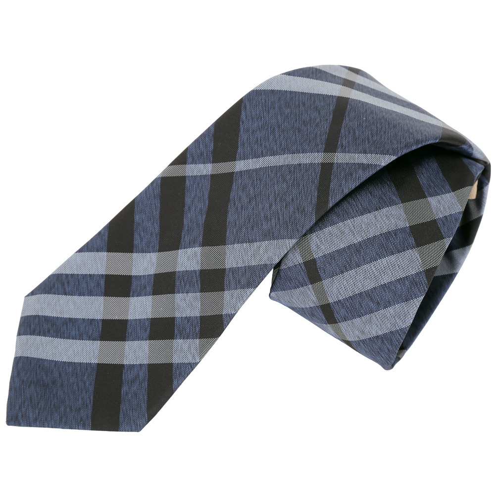 BURBERRY Vintage 現代剪裁格紋絲質領帶(深藍色)