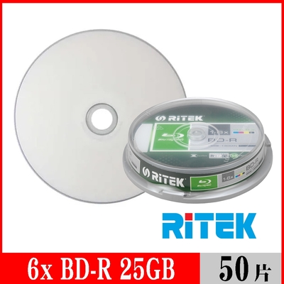 RITEK錸德 6x BD-R 25GB 藍光片 珍珠白滿版可列印/50片布丁桶裝