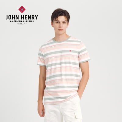 JOHN HENRY 漸層彩條印圖短袖T恤