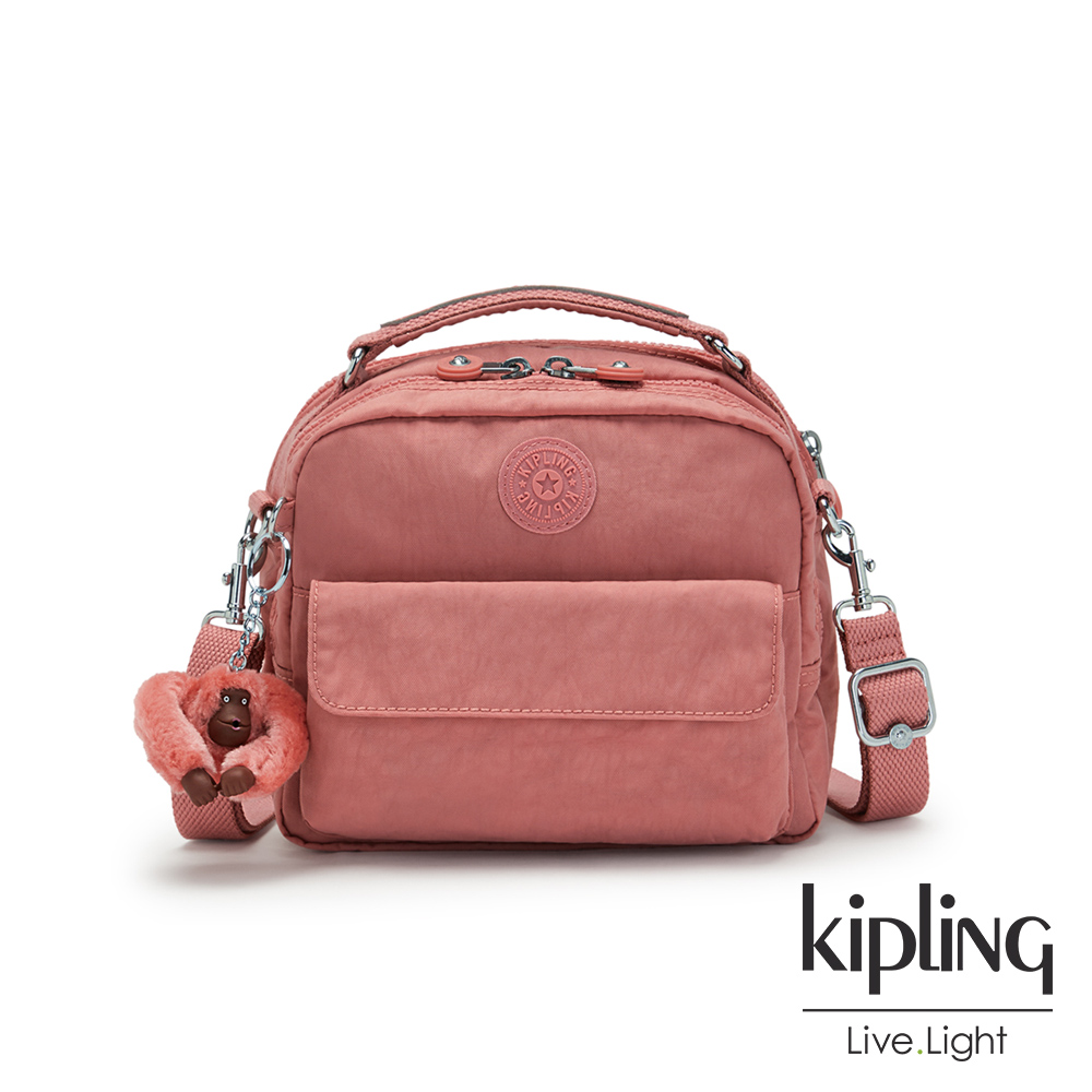 Kipling 霧面浪漫蜜桃粉兩用側背後背包-CANDY