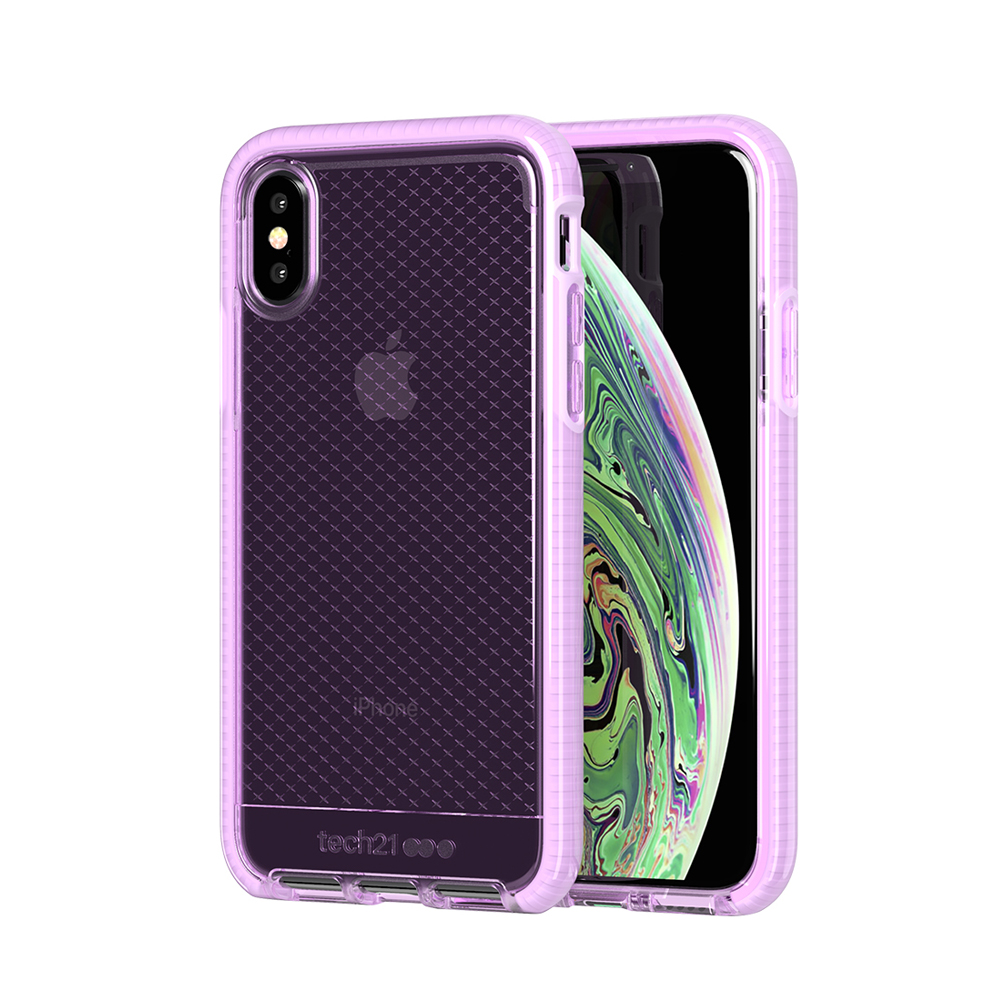 Tech 21英國超衝擊EVO CHECK iPhone X/Xs防撞軟質格紋保護殼-透紫