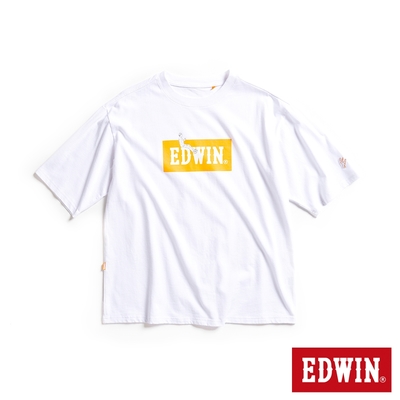 EDWIN 橘標 LOGO上喝咖啡短袖T恤-男-白色