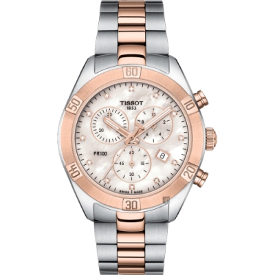 TISSOT 天梭 官方授權 PR100 SPORT 真鑽計時女錶 母親節禮物-38mm T1019172211600