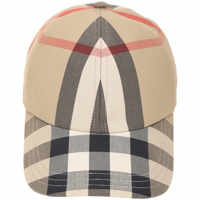 BURBERRY Check 徽標刺繡格紋棉質棒球帽(全黑內裡/典藏米色)