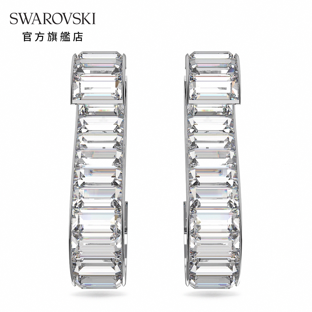 SWAROVSKI 施華洛世奇 Matrix S 水滴形耳環 長方形切割, 白色, 鍍白金色