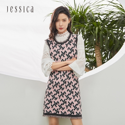 JESSICA - 典雅提花須邊無袖針織洋裝 222277