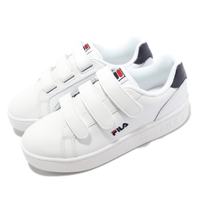 Fila 休閒鞋 Court Deluxe 女鞋 白 深藍 厚底 增高 魔鬼氈 低筒 皮革 4C302X123