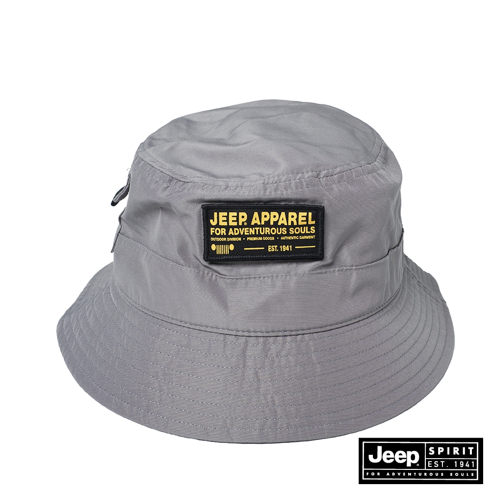 JEEP 調節式LOGO圖騰漁夫帽 -灰