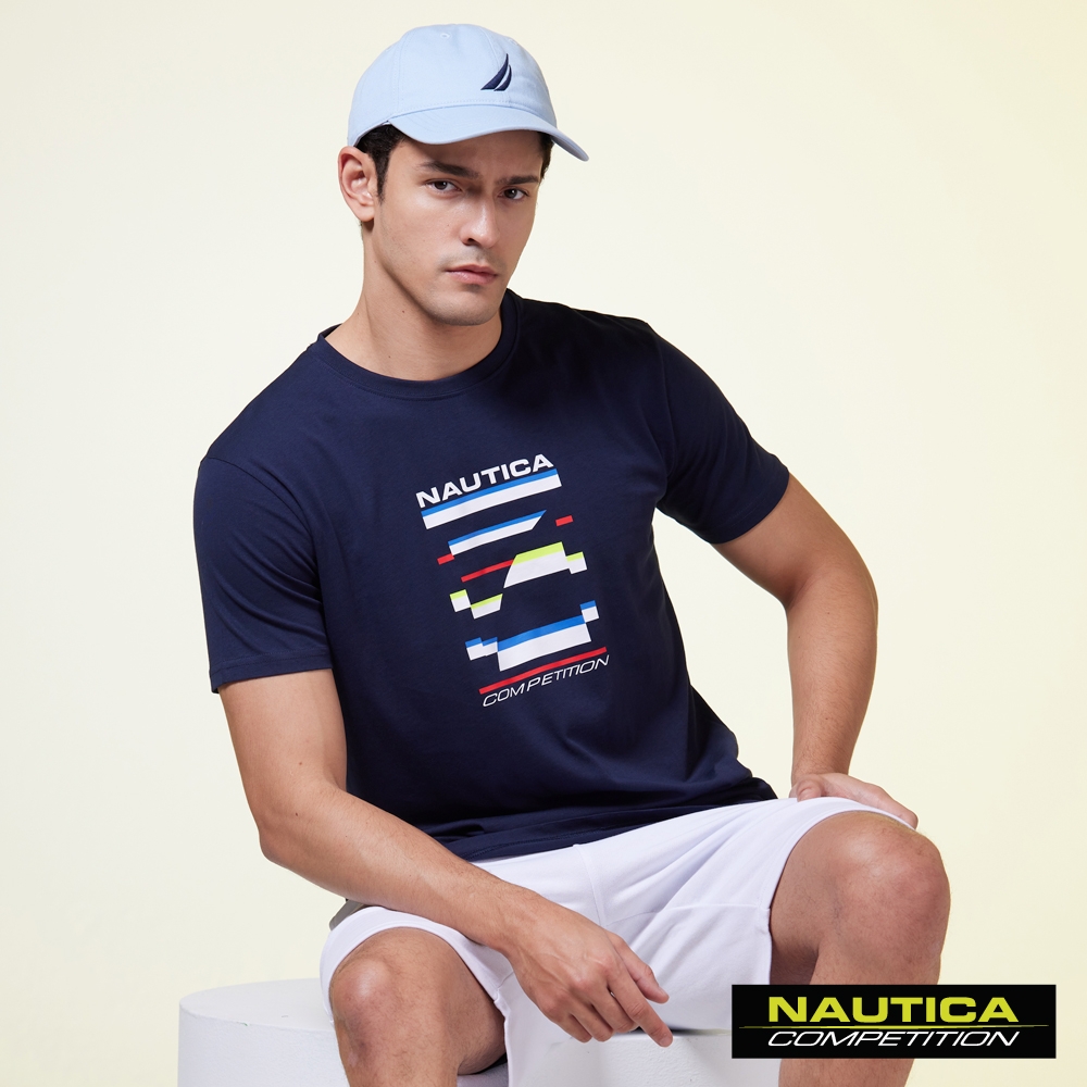 Nautica 男裝 COMPETITION簡約幾何圖騰短袖T恤-深藍