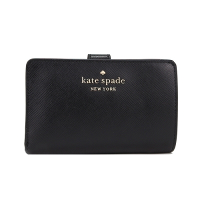 KATE SPADE Staci 防刮皮革雙折釦式中夾(黑色)