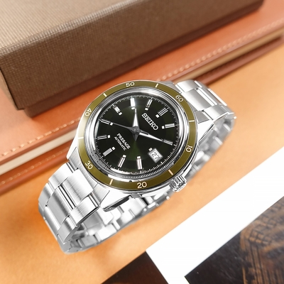 SEIKO 精工 PRESAGE 復刻60年代 機械錶 自動上鍊 不鏽鋼手錶-墨綠色/41mm
