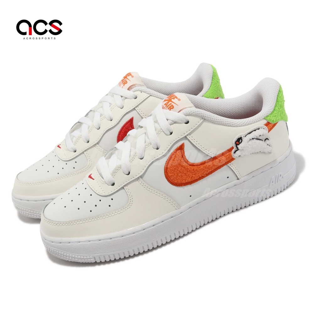 Nike 休閒鞋Air Force 1 LV8 GS 大童鞋女鞋CNY 白橘AF1 兔子兔年絨布