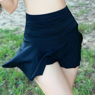 Biki比基尼妮泳衣，單高腰遮肚泳裙游泳裙黑單裙M-XL(無褲)
