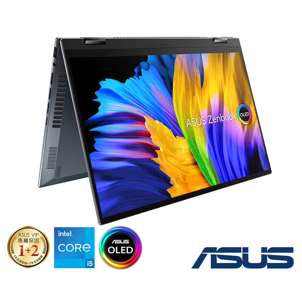 ASUS UP5401ZA 14吋2.8K觸控翻轉筆電 (i5-12500H/16G/512G/ZenBook OLED/綠松灰)