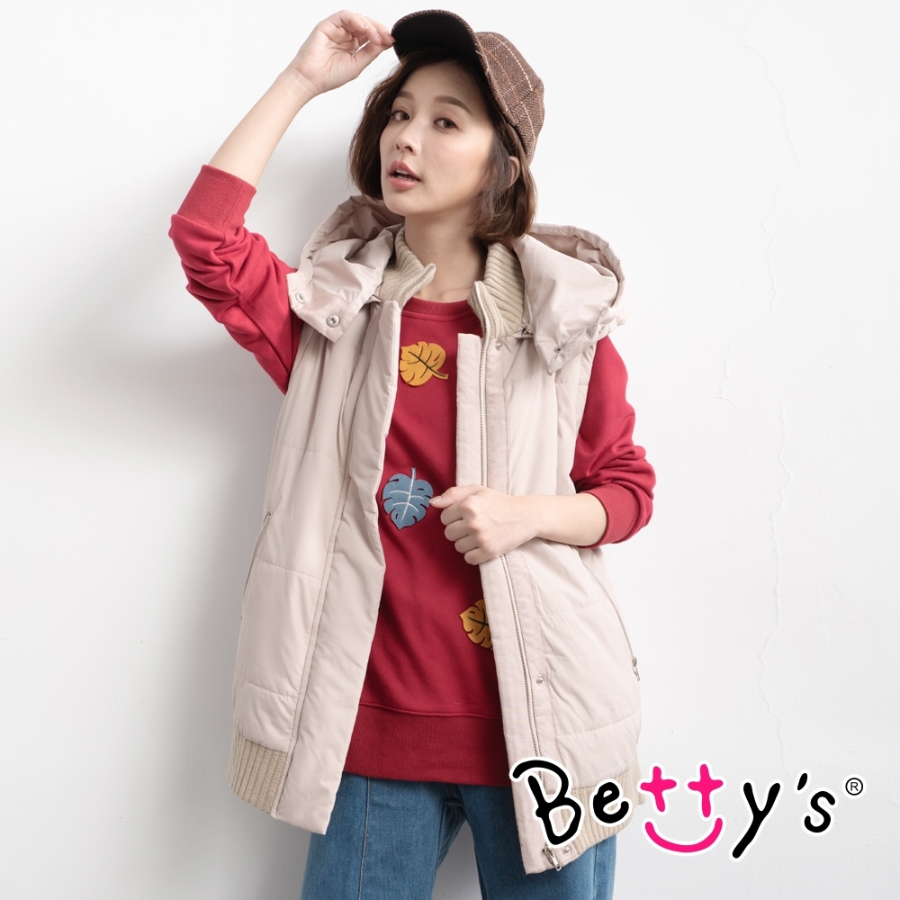 betty’s貝蒂思　鋪棉螺紋連帽背心外套(卡色)