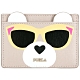 FURLA Allegra 墨鏡泰迪熊牛皮卡片夾(卡其灰) product thumbnail 1