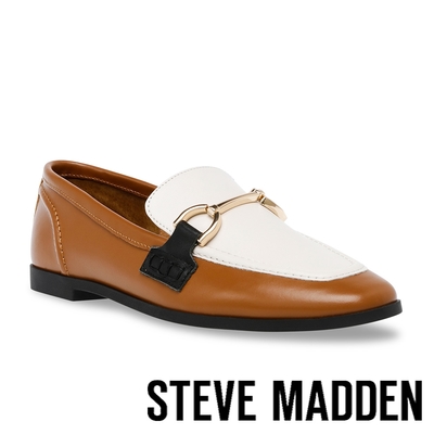 STEVE MADDEN-CARRINE 馬銜釦皮質樂福鞋-拼接棕