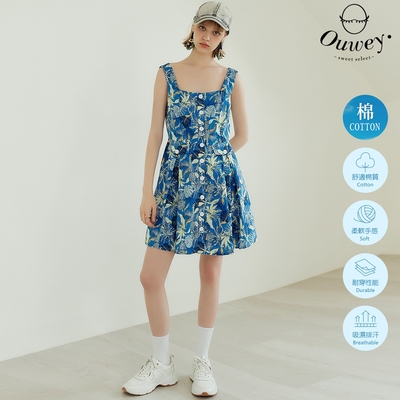 OUWEY歐薇 熱帶島嶼風門襟釦洋裝(藍色；XS-M)3242327458