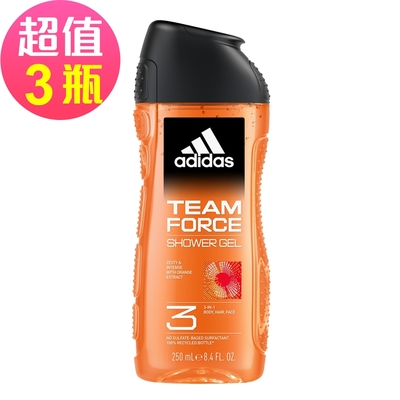 adidas愛迪達 男性三合一潔顏洗髮沐浴露(超越魅力)x3瓶組(250ml/瓶)