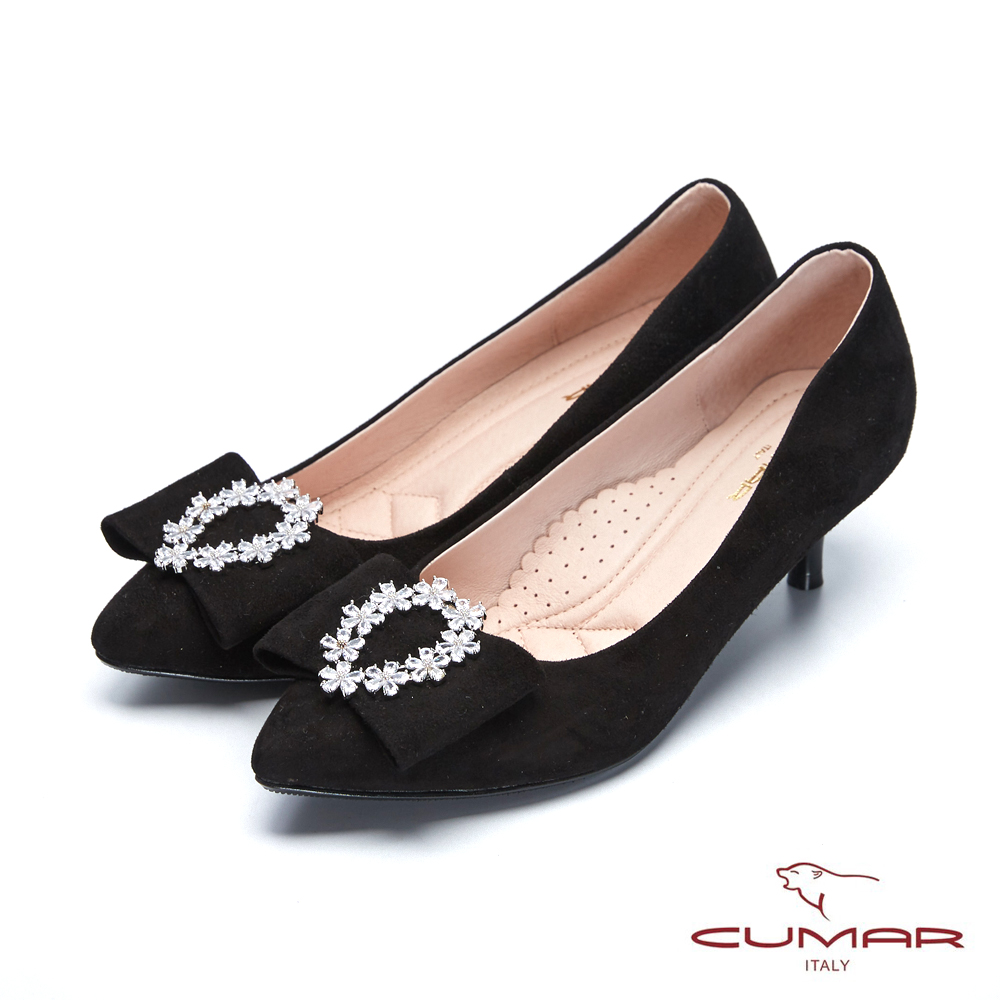 【CUMAR】復古典雅- 柔美蝴蝶結花圈鑽飾高跟鞋