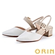 ORIN 氣質皮帶金釦牛皮尖頭穆勒中跟鞋 米白 product thumbnail 1