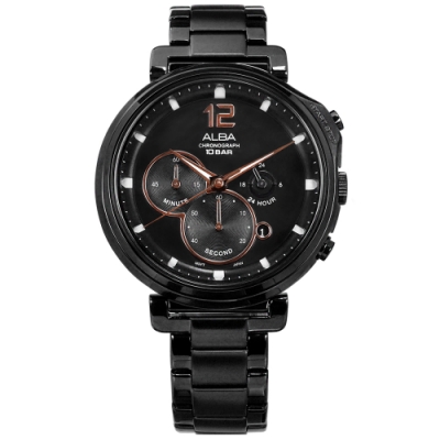 ALBA 酷勁耶誕限量款計時日期不鏽鋼手錶-鍍黑/46mm