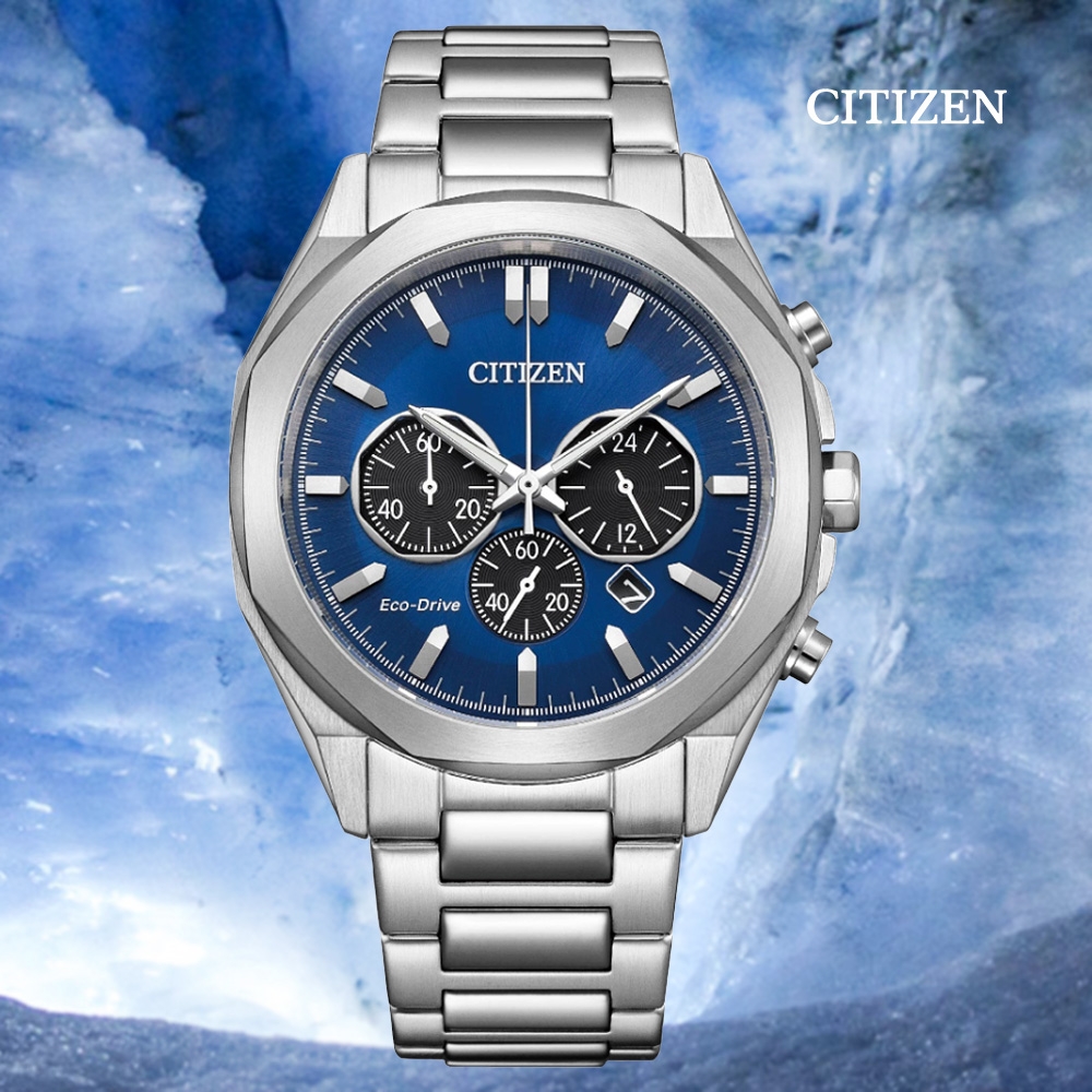 CITIZEN 星辰 Chronograph 光動能 碼錶計時 潮男不鏽鋼腕錶-藍41mm CA4590-81L