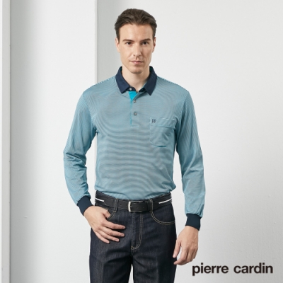 Pierre Cardin皮爾卡登 男款 吸濕排汗橫條長袖polo衫-丈青色(5205255-38)
