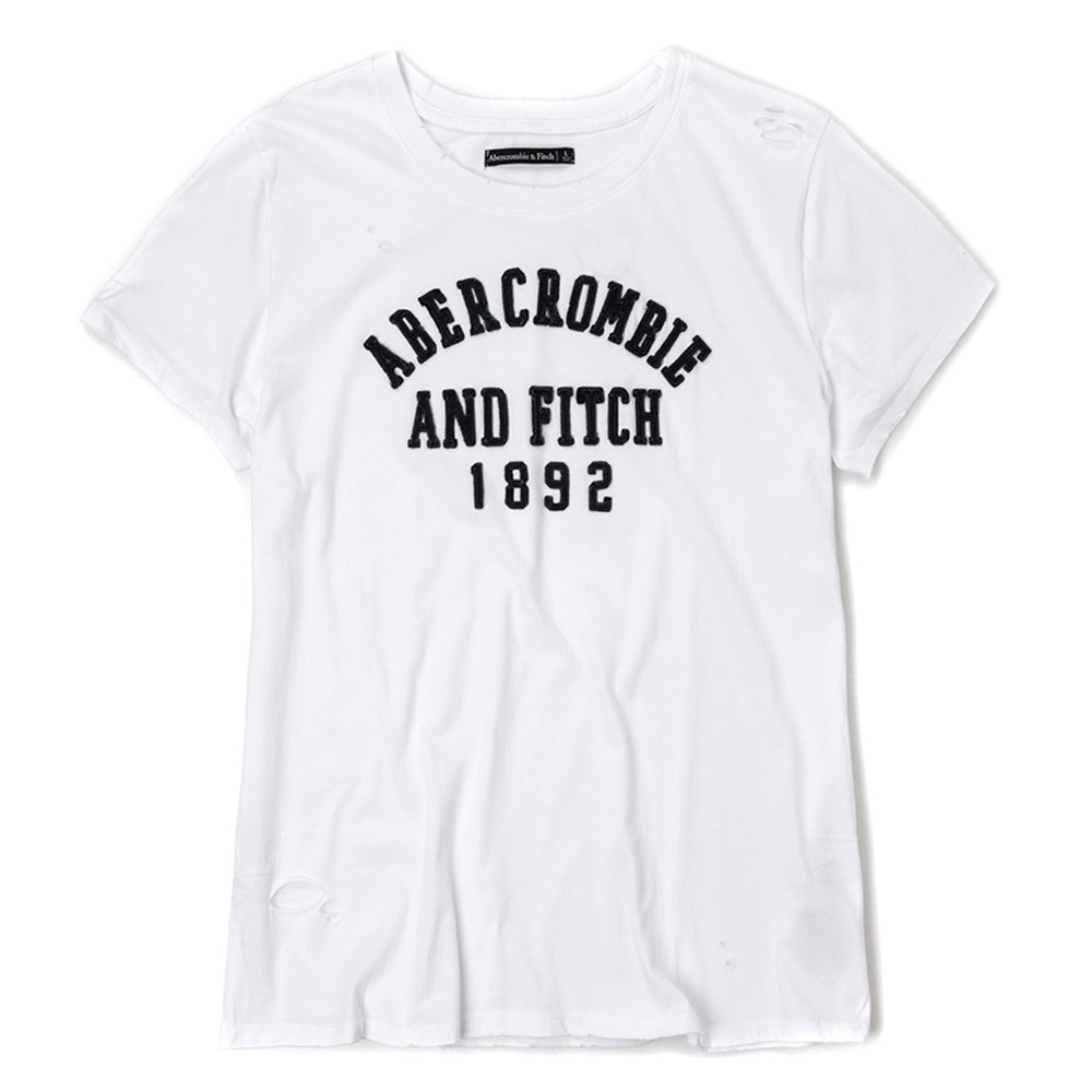 麋鹿 AF A&F 經典印刷文字設計短袖T恤(女)-白色