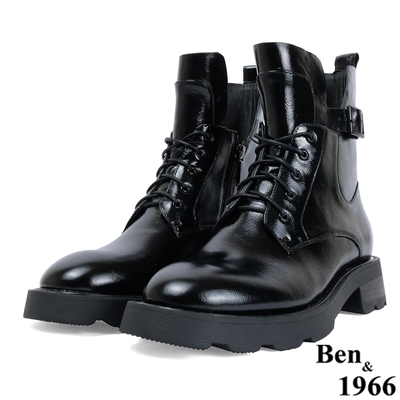Ben&1966高級摔紋牛漆皮率性短靴-黑(217271)